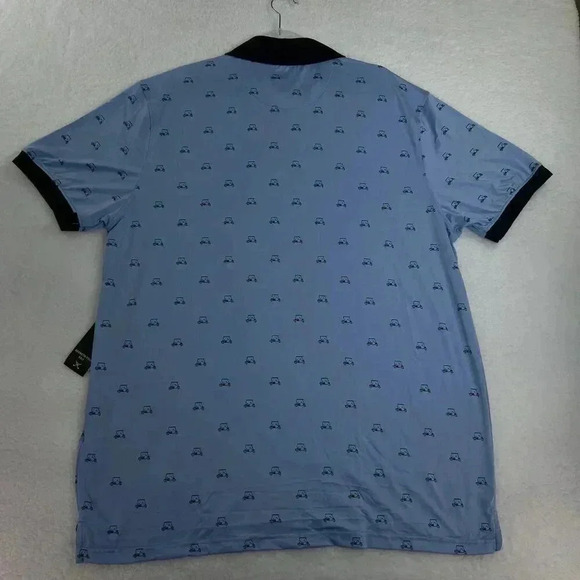 Kenneth Cole Mens New Blue Golf Cart Print Polo Shirt Athleisure Stretch SZ 1XL - Picture 2 of 13